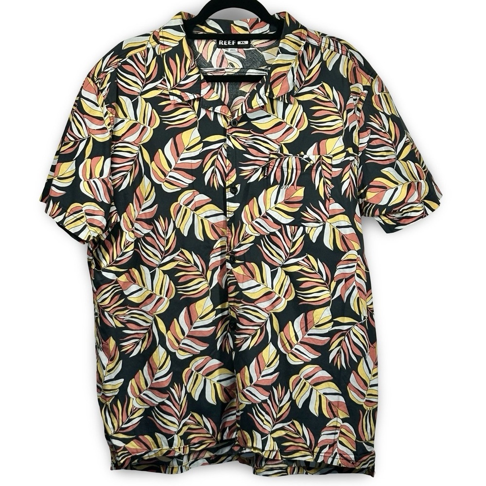Reef Palm Frond Tropical Print Camp Shirt Size XL‎ Vacation Surf Beach Lake